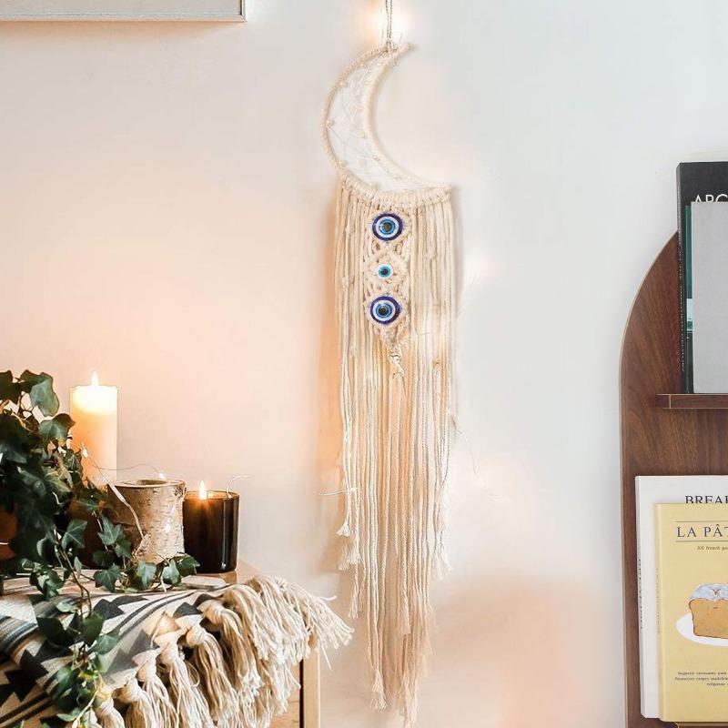 Bohemian Moon Dreamcatcher Wall Hanging Cotton Woven Tapestry Star & Crescent Macrame Decor Nordic Style Home Ornament