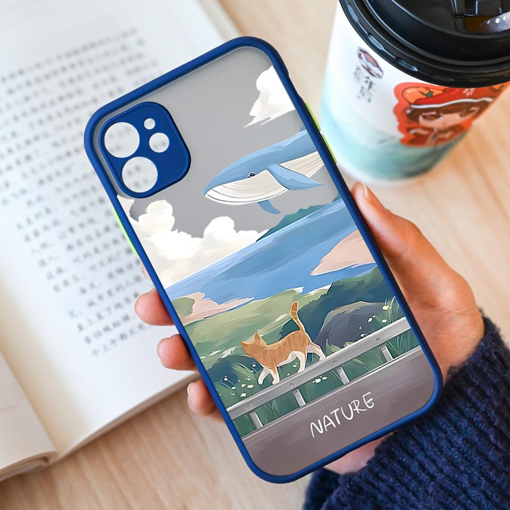 Cartoon Landscape Scenery Phone Case For iPhone 15 14 12 11 13 Pro XS Max 13Mini XR X 8 14Plus SE3 Matte Hard Cover Shell Fundas