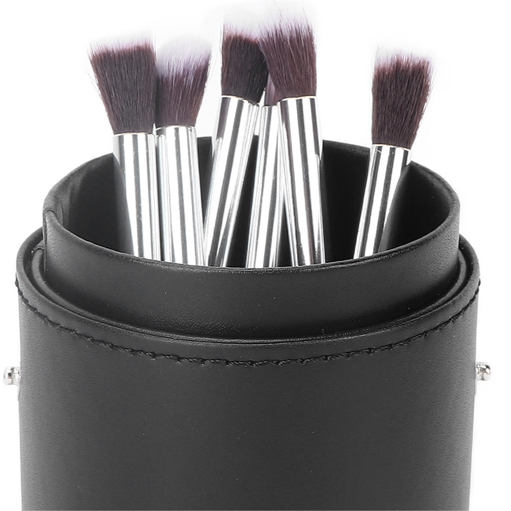 Makeup Brush Holder Organizer Portable PU Cosmetic Brush Storage Bag Box Accessory (Black)