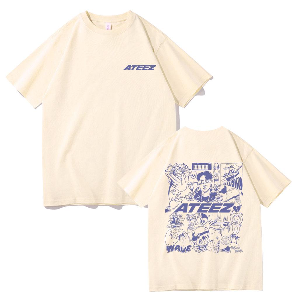 Korean Fashion Trend Ateez Kpop Graphic Print Tshirt Male Y2k T-shirts Concert Fans Gift Unisex Women's Casual Oversized Tee Shirt