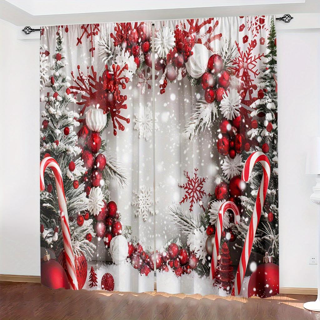 2 Stück Blackout-Gardinen mit Weihnachtsmotiv, aus transparentem Polyester, mit Stangendurchzug – für Schlafzimmer, Wohnzimmer & Büro