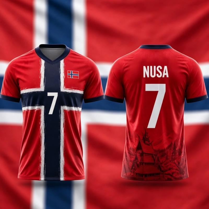 Unisex Norway Inspired No.9 Football T-shirt 3D Print Norwegian Pattern Breathable Short Sleeve Sports Jersey for Adults Kids