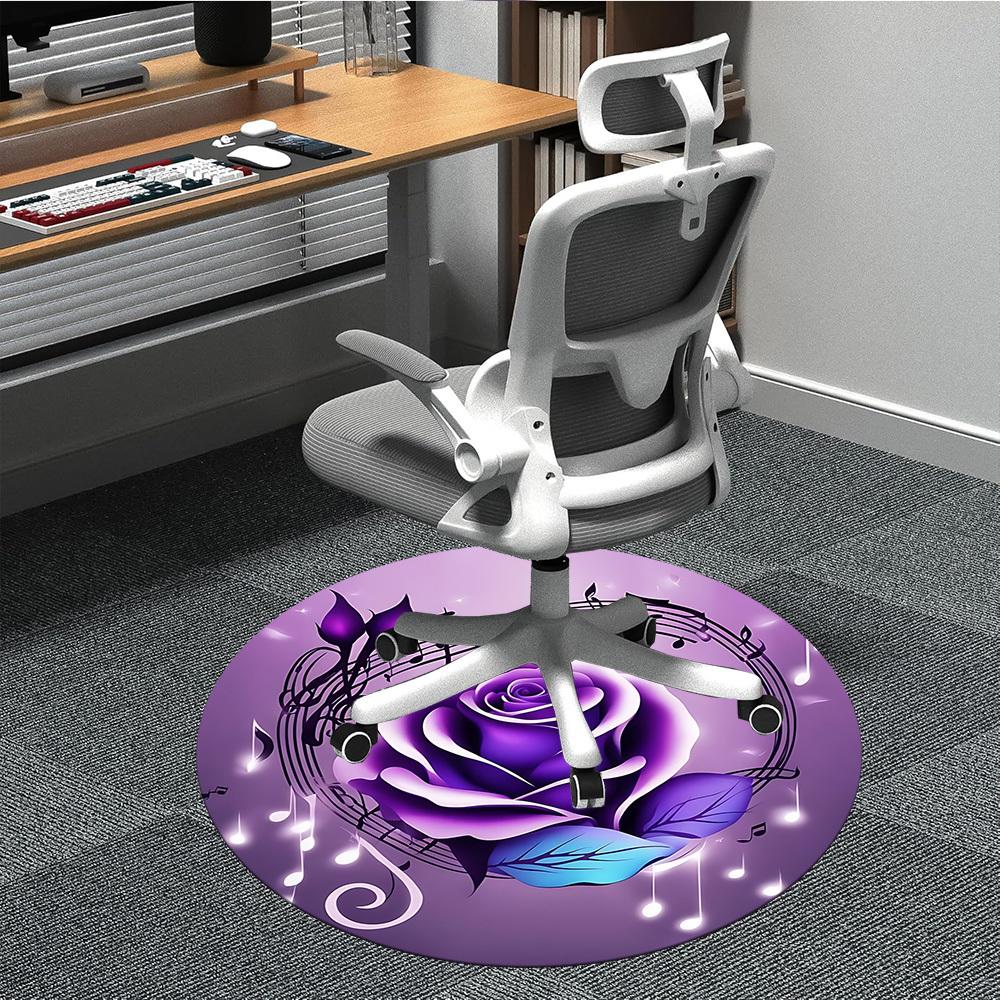 

1pc Purple Rose Musical Notes Chair Carpet for Office Non Slip, Machine Washable Rug for Office, Room Holiday Decor for Christmas, Birthday Polyester 80cm