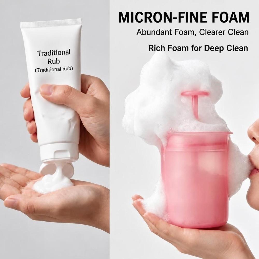 2PCS Manual Pump Cleanser Foam Maker Pink White Facial Bubble Maker Foam Maker Cup Foam Cups