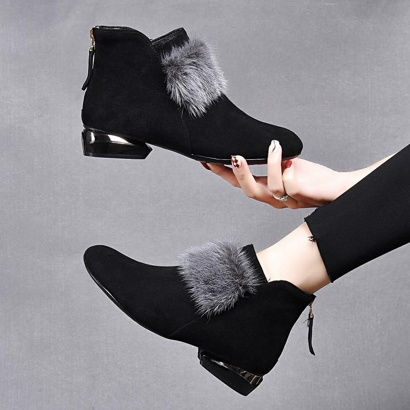 Shoes Women Winter Warm Women's Boots Low Heel Non Slip Commuter Office  Shoes Fashion Zipper Short Boot