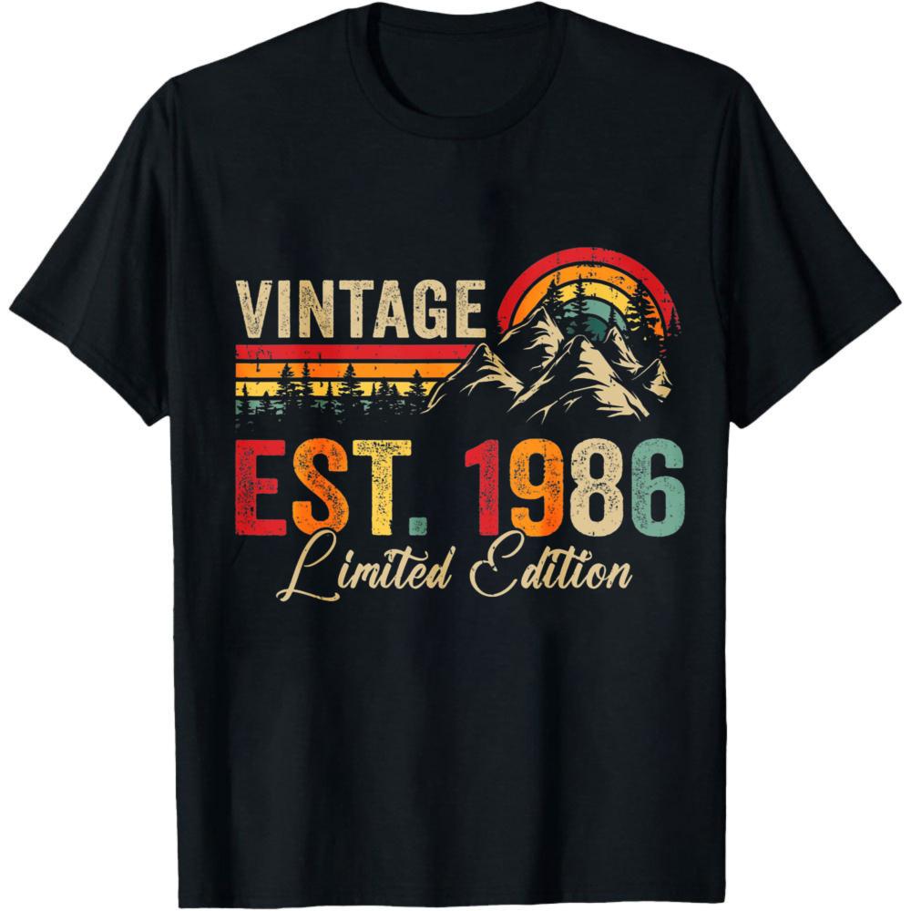 Vintage Est 1986 Limited Edition Summer Men TShirt Retro Mountain Rainbow Design Casual Wear For Birthday Gift For Him