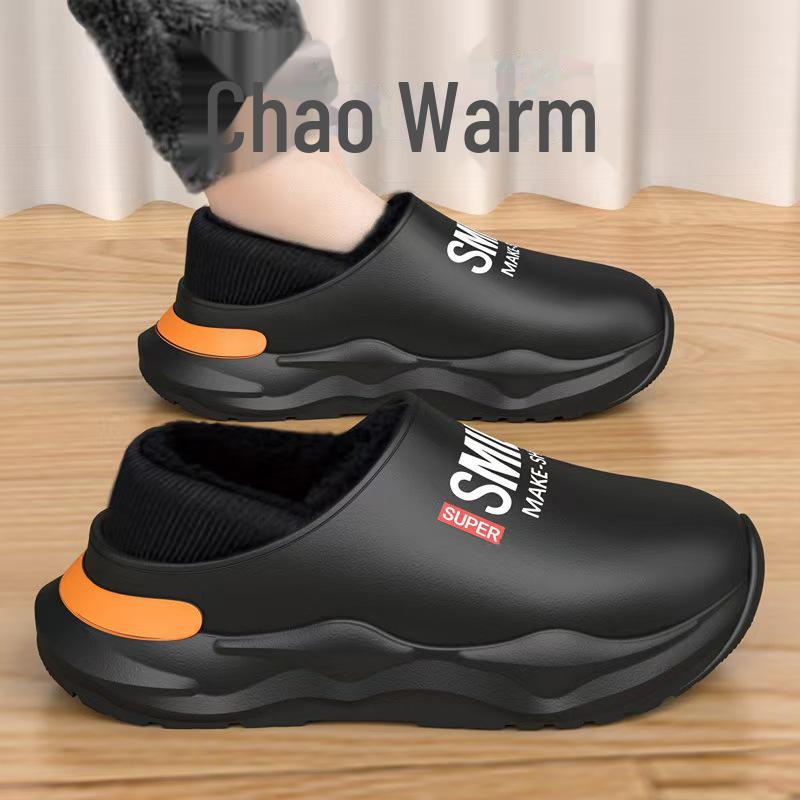 Vodotěsné pánské bavlněné pantofle na podpatku - 2024 nové protiskluzové, venkovní a odolné proti nečistotám, ideální pro podzimní a zimní domácí použití v interiéru