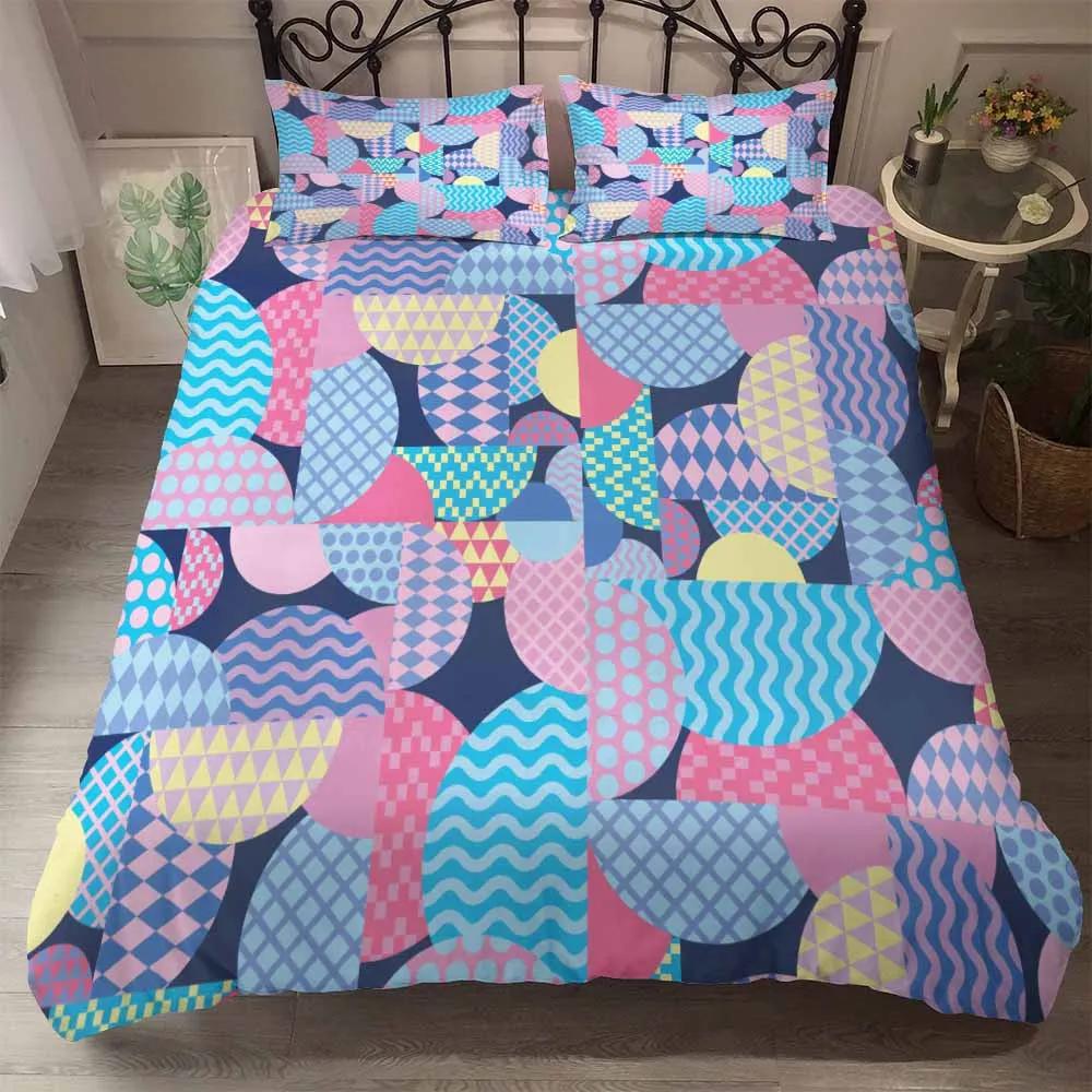 Comforter Bedclothes Microfiber Fabric Circle Elasticity Geometric Style Bedding Red Pink Blue Bedding Ropa De Cama Bed