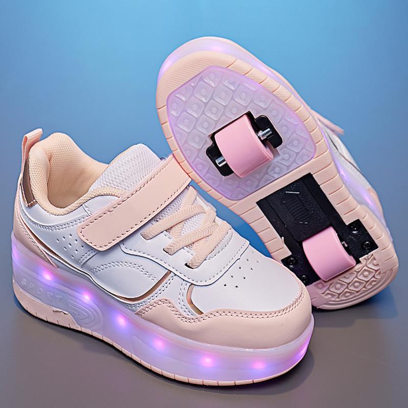 

28-38 Детские Большие Размеры Два Колеса Разобранные На Плоские Спортивные Туфли Светодиодная Подсветка Спортивная Обувь Детская Обувь Бордовые Туфли 35 розовый