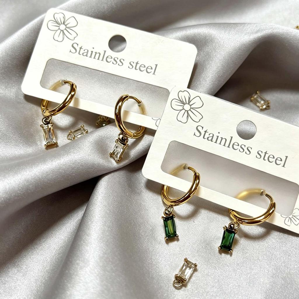 Stylish Rhinestone-Inlaid Stainless Steel Earrings with Electroplated Pendant