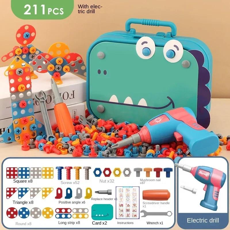 

Children Toys Tool Set Electric Drill Screw Nut 3D Puzzle Toys Pretend Play Dinosaur Drilling Assembly Educational Toys for Boy