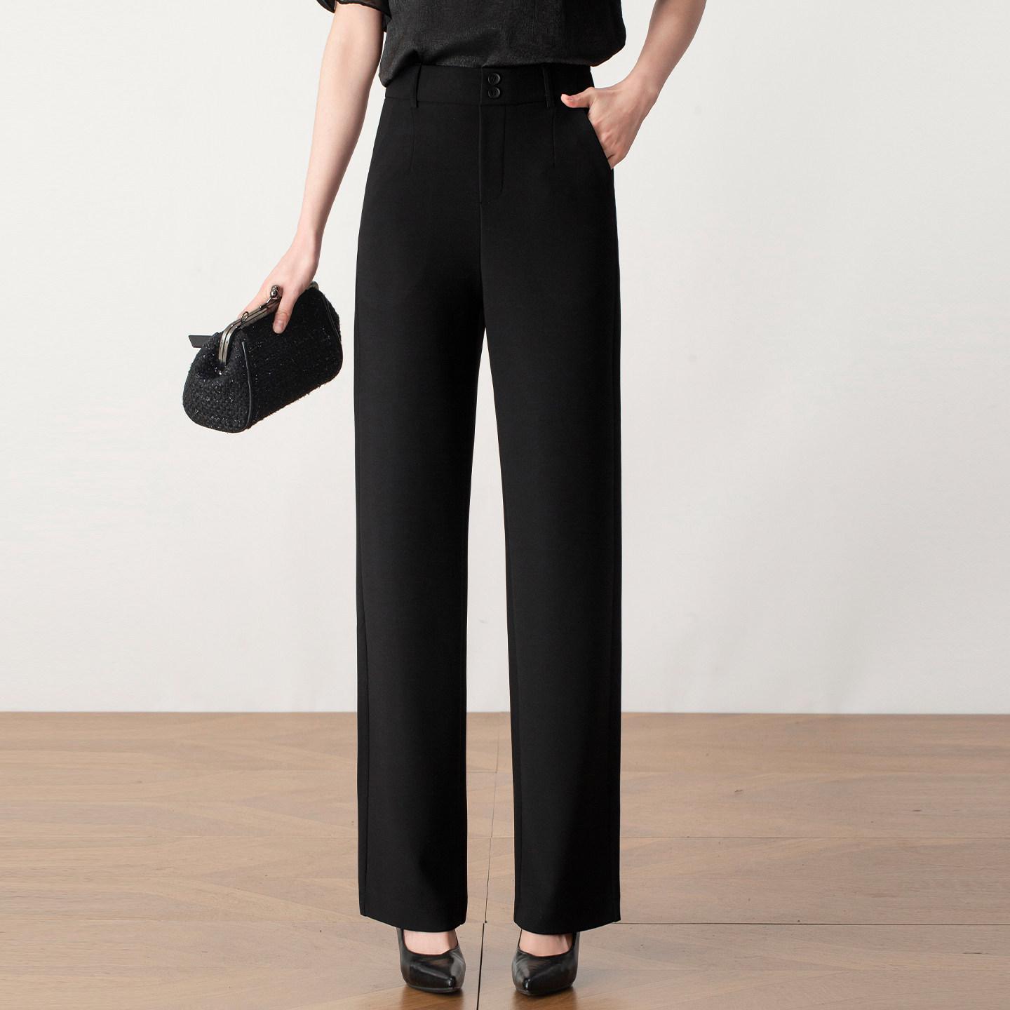 

Minimalist Women s High-Waisted Black Trousers - 2026 Spring Arrival, Simple Straight-Leg, Stretchy Slimming Casual Pants 30 чёрный