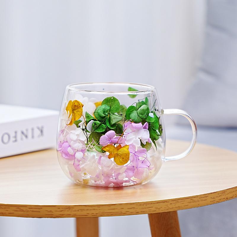 Dried Flower Hot Coffee Cups for Hot Drinks Tea 250ml Cofee Cup Borosilicate Glass Vasos Para Cafe Office Beverage Mug