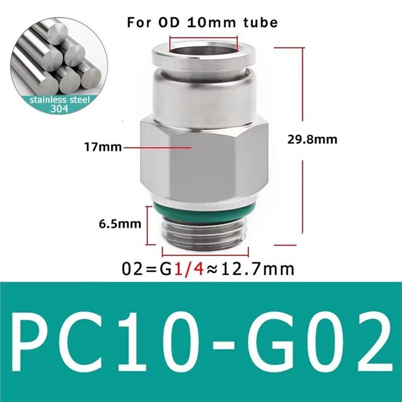 A34R M5 1/4" BSP PC Pneumatic Quick Connector 304 Stainless Steel G Thread Thread Pipe Water Gas Connector