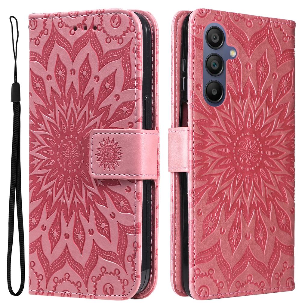 Für Samsung Galaxy A26 5G/A16 5G/A16 4G Handyhülle Sonnenblumen-geprägtes Leder-Brieftaschen-Ständer-Cover mit Riemen
