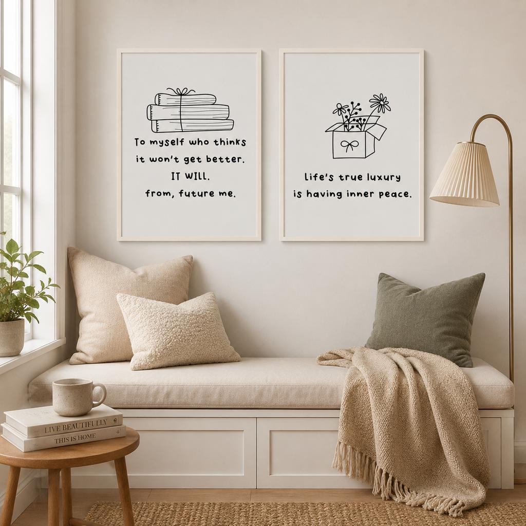 Inspirational Quotes Wall Art, Nordic Black White Canvas Painting, Minimalist Poster Print for Office Living Bedroom Decor