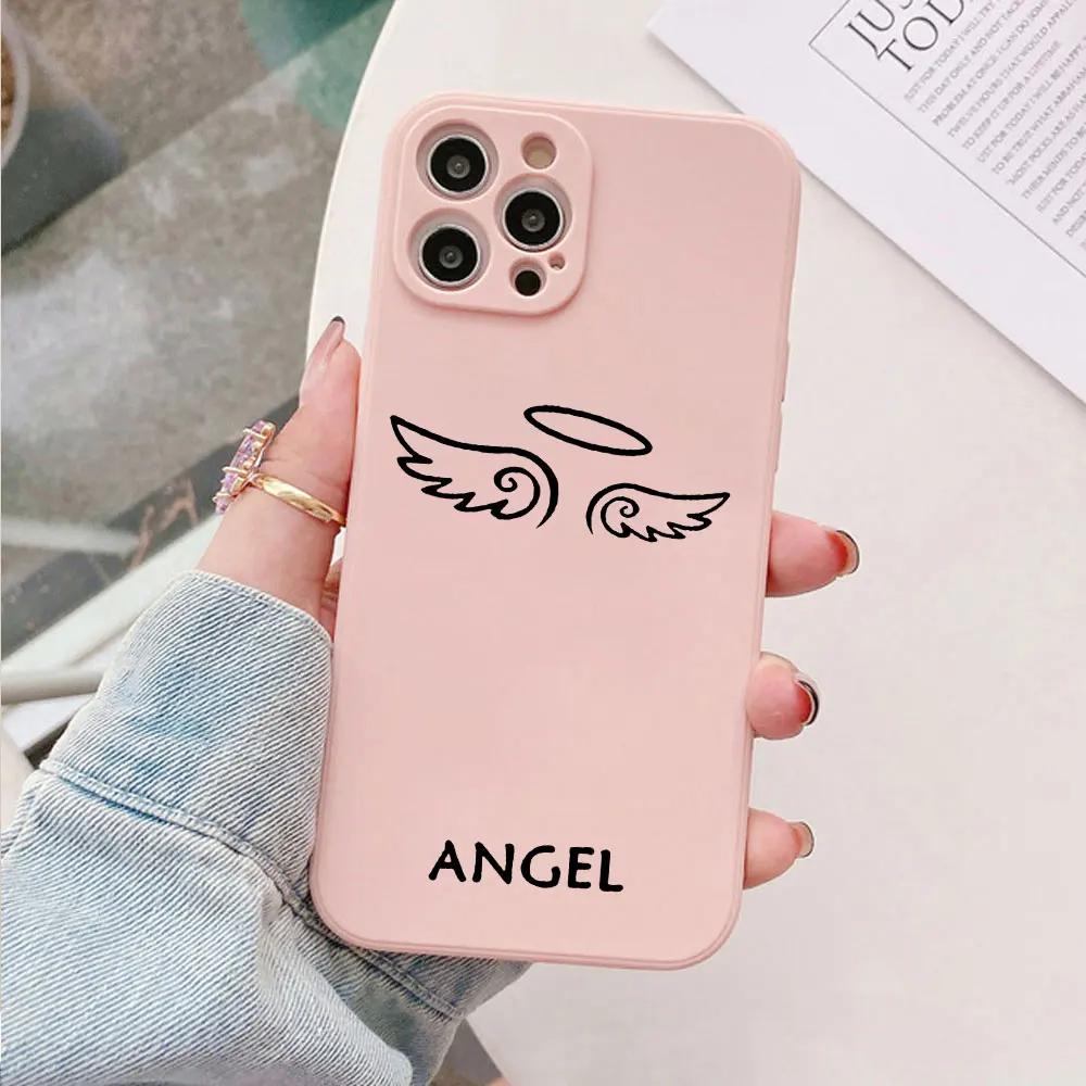 Cartoon Demon Angel Couple Phone Case for IPhone 15 14 13 12 11 Pro XS MAX 7 SE2 X XR 8 14 Plus Clear Soft Silicone Cover Fundas