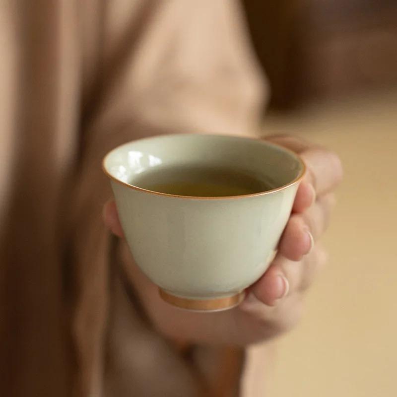 2pc/set Retro Ice Table Glazed Ceramic Teacup Solid Color Small Cup Creative Magnolia Master Cup Kung Fu Teaware Drinking 50ml