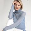 Women Sheer Turtleneck Sweater Semi Transparent Thin Lightweight Long Sleeve Solid Color Elegant Ladies Layering Knit Pullover