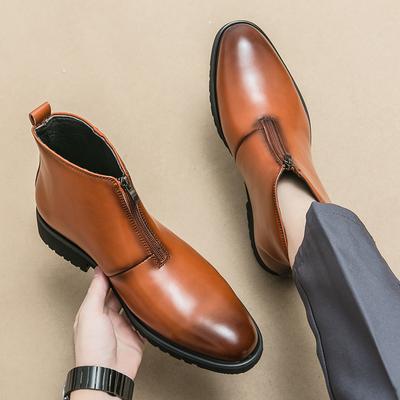 Men's Retro Genuine Leather Chelsea Boots Men Fashion Ankle Boot Mens Casual British Style Short Boot Thick Soled Pointed Shoes
