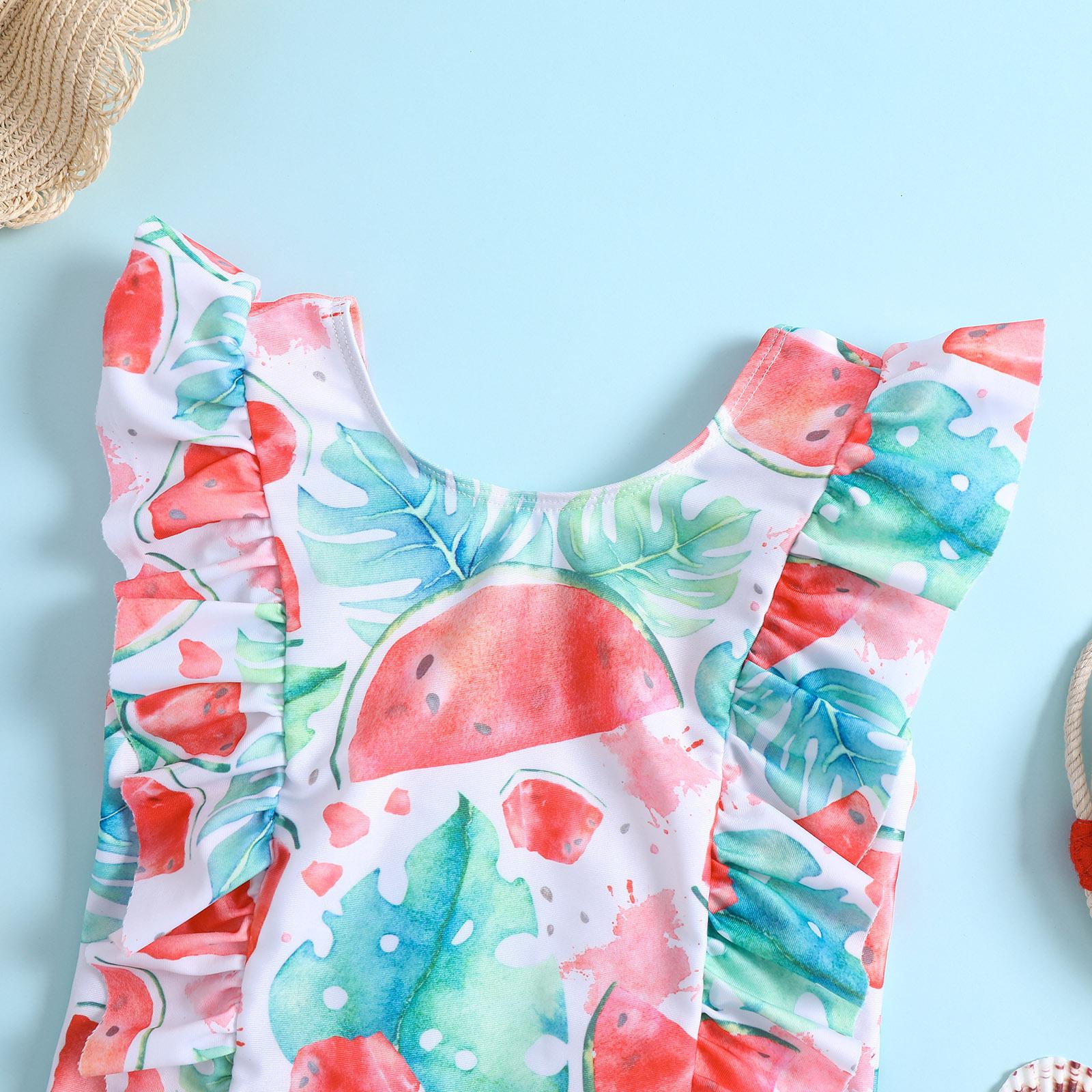 

Watermelon Print Ruffle One-Piece Swimsuit for Little Girls Size 90 красный