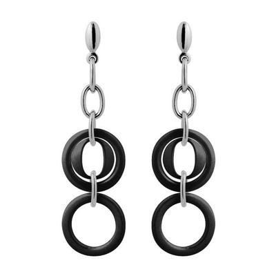 Earrings - Kenzie - 925 Sterling Silver Rhodium - Large Model - Black Ceramic - Push System