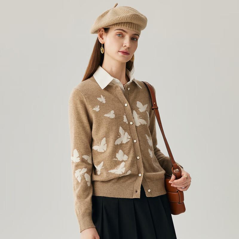 Zhaojun Women's Round Neck 100% Cashmere Cardigan