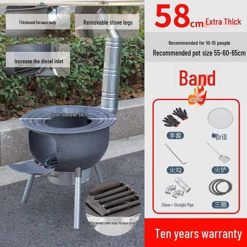 Thickened Integrated Firewood Stove for Outdoor & Rural Home Use: Portable Iron Pot & Extra Heat.