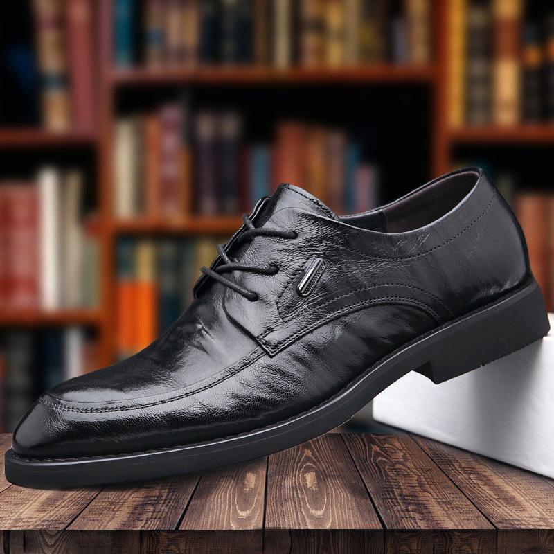 

Новые мужские кожаные туфли из овчины с первым слоем, мужские дышащие туфли дерби из британской кожи в деловом стиле, мужская обувь 37 коричневый