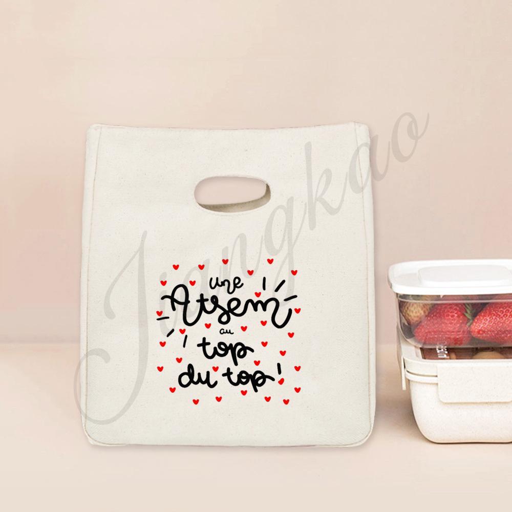 

Merci Maitre Atsem Print Cooler Bags Lunch Bag Portable Insulated Bento Bag Thermal Food Pouch Graduate Thanks Gift for Teacher 26X22X12 CM