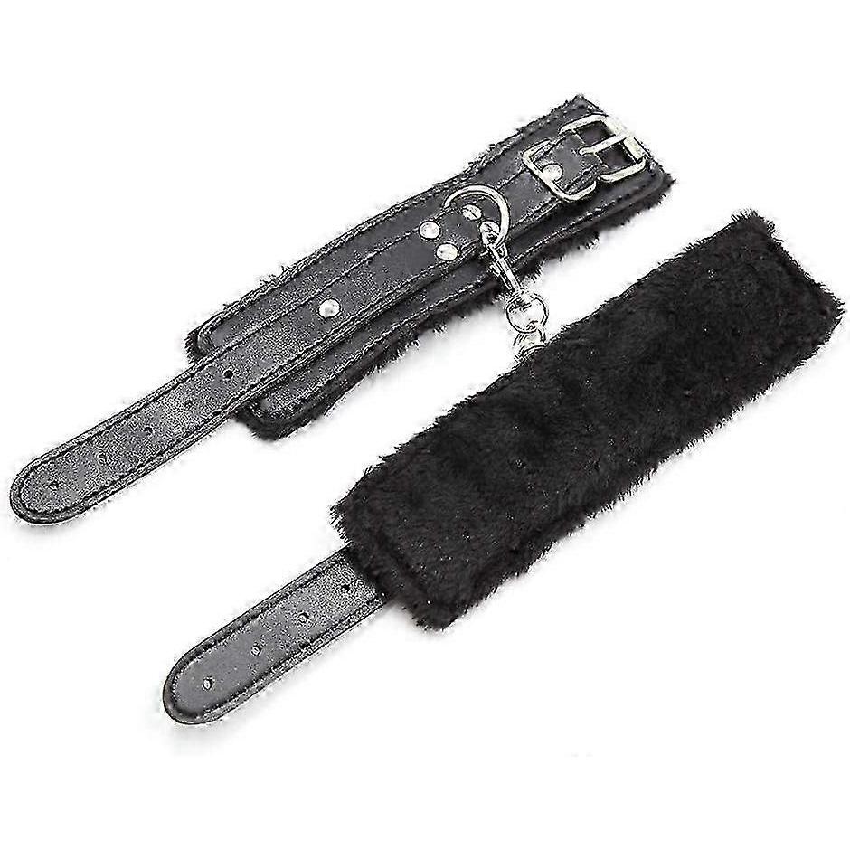 2025 Plush Black Leather Hand Cuffs Adjustable Wrist Fit Unisex Design Durable Material Perfect for Couples