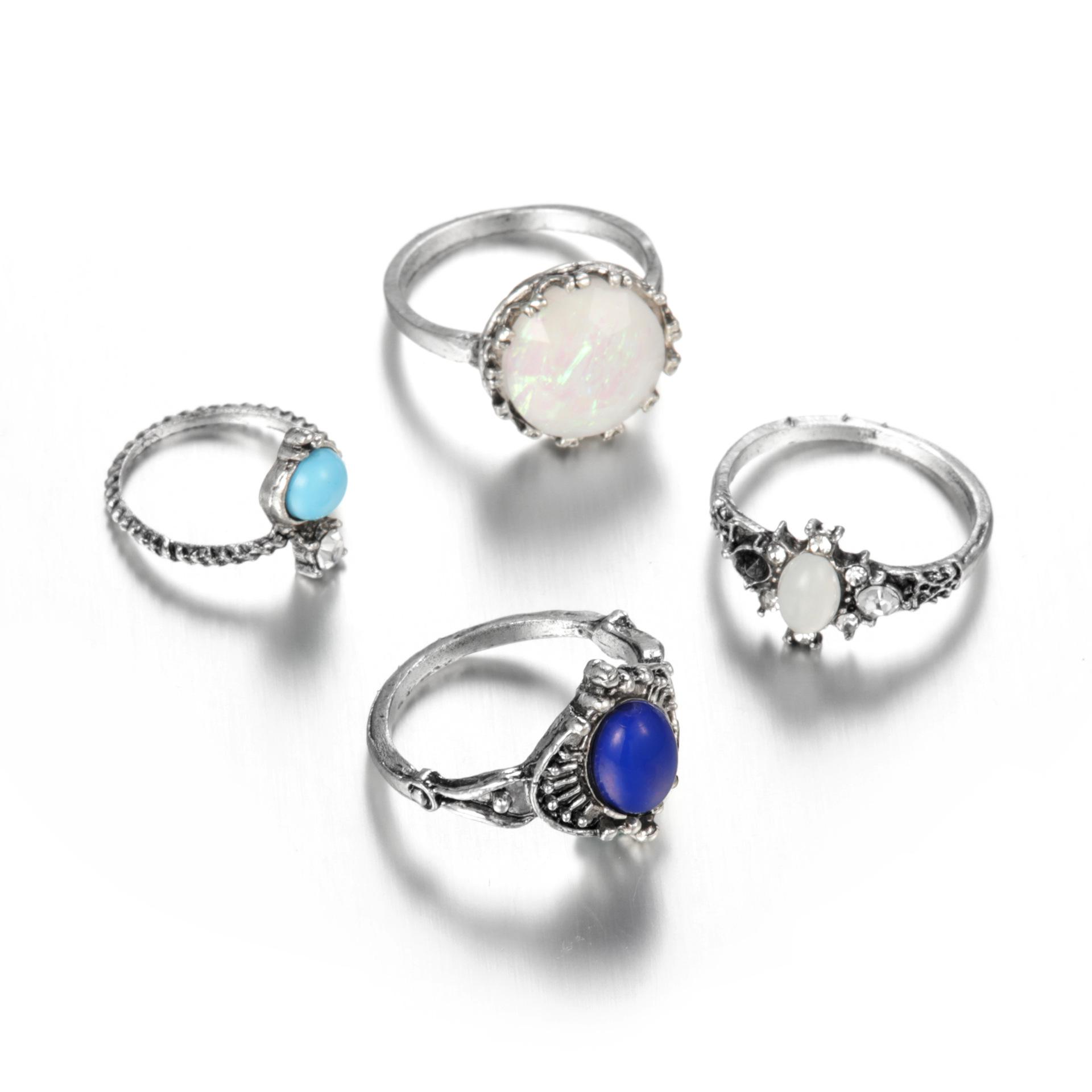 European  American Style Retro Gemstone Ring Set - 4 Piece Women s Collection