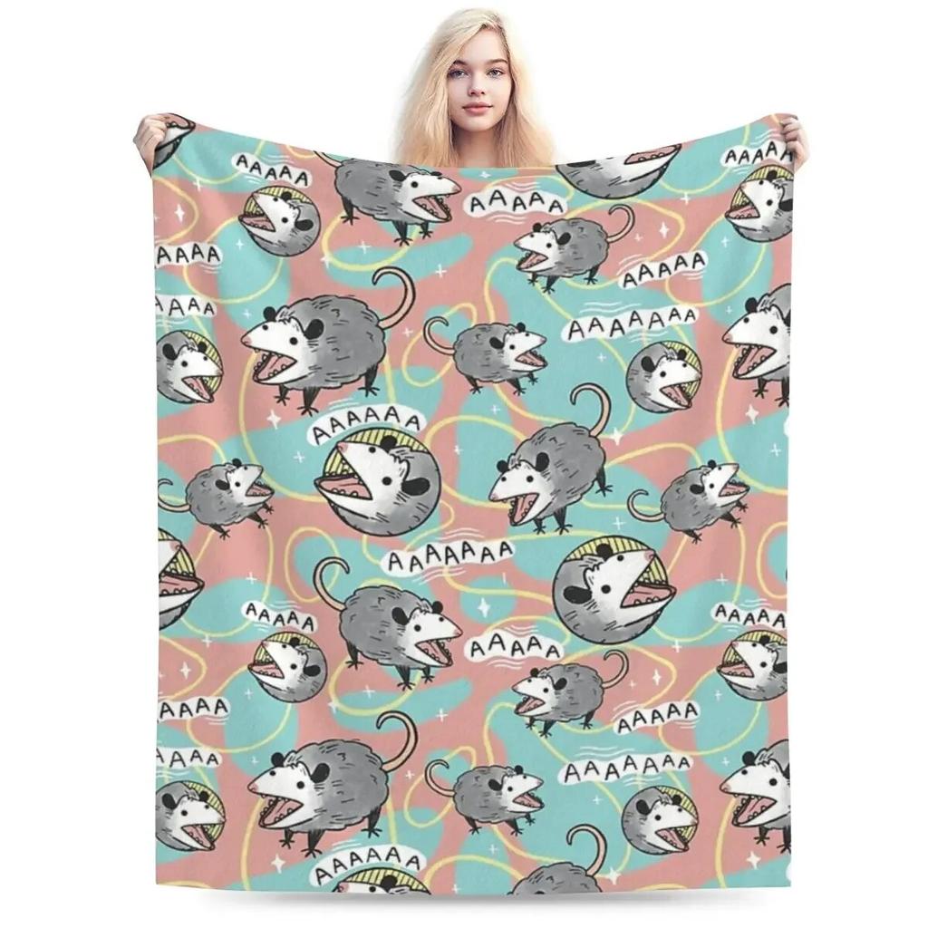Opossum Screm Blanket Soft Warm Flannel Throw Blanket Plush for Bed Living Room Picnic Travel Home Sofa