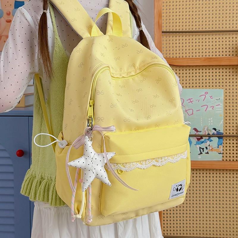 Schoolbag Japanese high-value lace girls schoolbag fresh and sweet candy-colored casual backpack large capacity lightweight backpack