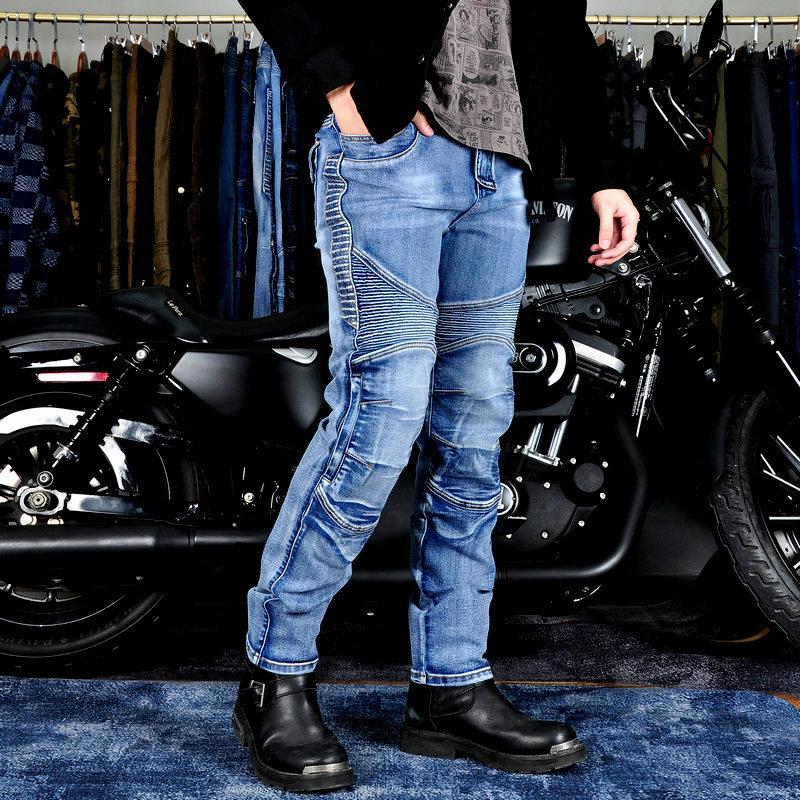 Men's Vintage Kevlar Motorcycle Jeans - Elastic, Fall-Resistant Riding Pants