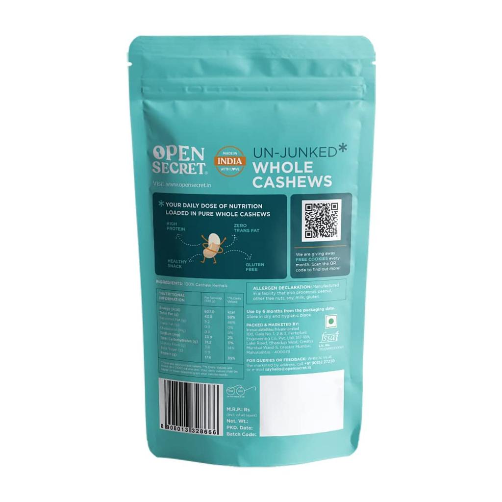 Open Secret Premium Cashew | 200g | Whole Cashew Nuts, Dry Fruits, Kaju, Healthy Snacks, Cashews, Cashew 200gm(Pack of 1)