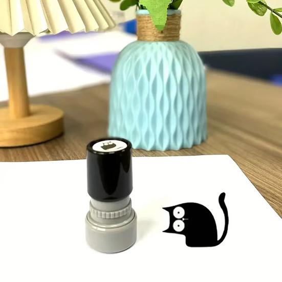 Cute Black Cat Stamp Set Self-Inking Light-Sensitive Stamps for Notebooks Cards Planners Creative DIY Craft Tool for Kids Adults Teacher