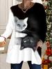 2025 Autumn Winter New Plus Size Women's Tops, Gorgeous 3D Print Fashion Crew Neck Long Sleeve T-Shirts
