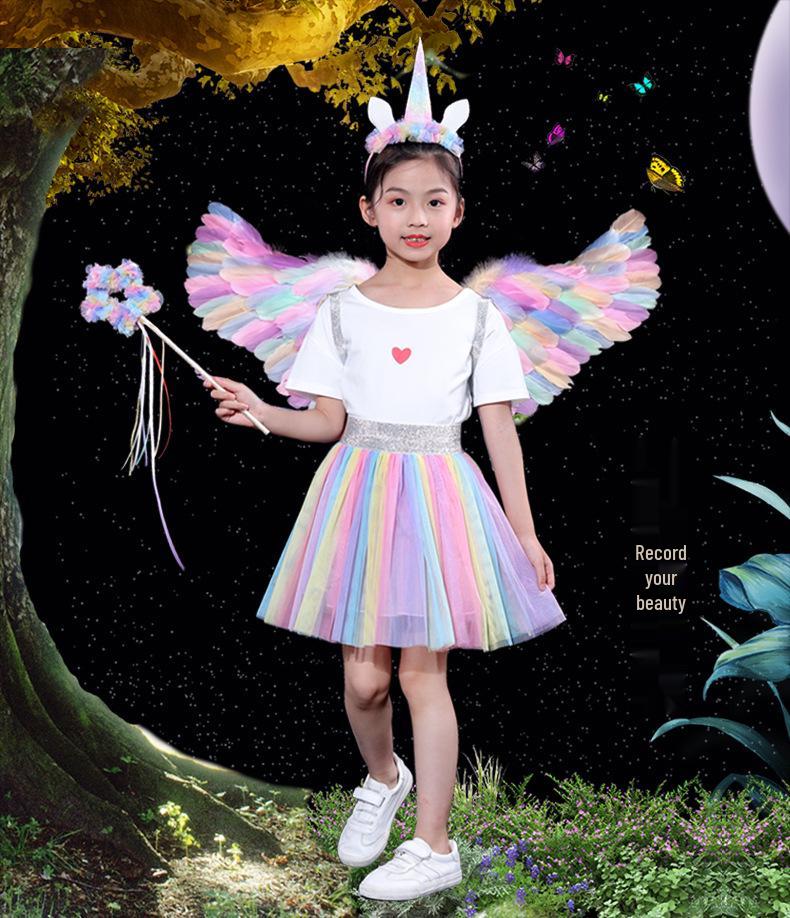 Glowing Elf Fairy Wand with Angel Feather Rainbow Wings - Little Girl's Birthday Gift & Stage Prop