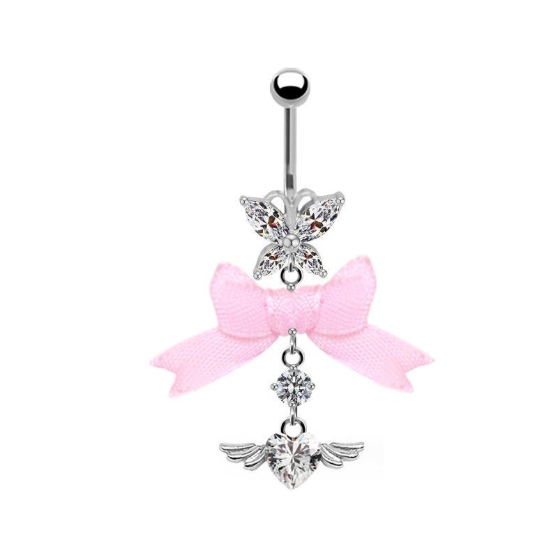 Gaibei Aesthetic Heart-shaped Bow Navel Ring - European, American, Japanese, Korean Styles, Navel Stud Piercing.