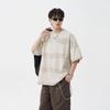 Men's Beige Oversized T-Shirt with Gradient Stripe Print Casual Loose Fit Short Sleeve Top