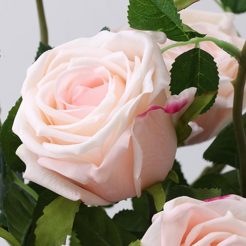 Künstliche Blume dekoratives Ornament Simulation gekräuselte Rose Europäische 3-köpfige feuchtigkeitsspendende Rose Simulationsblume