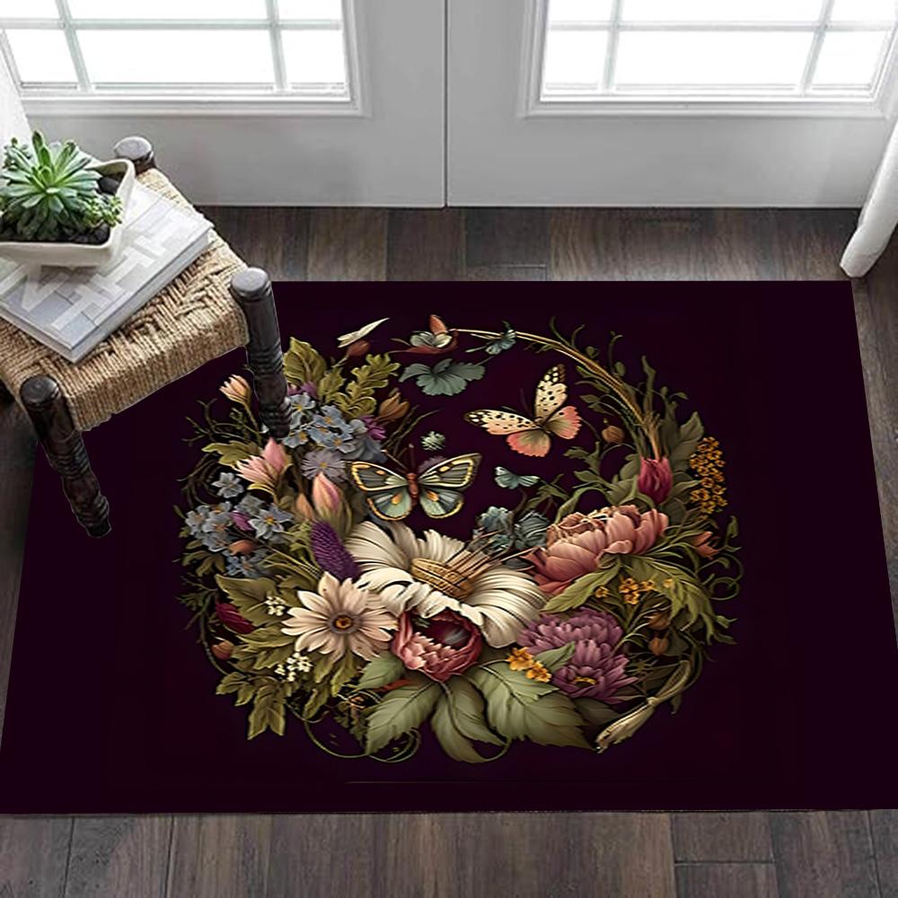 Butterfly Garden Wall Mural Decoration,Carpet,Living Room,Bedroom, Non-slip,Square rug