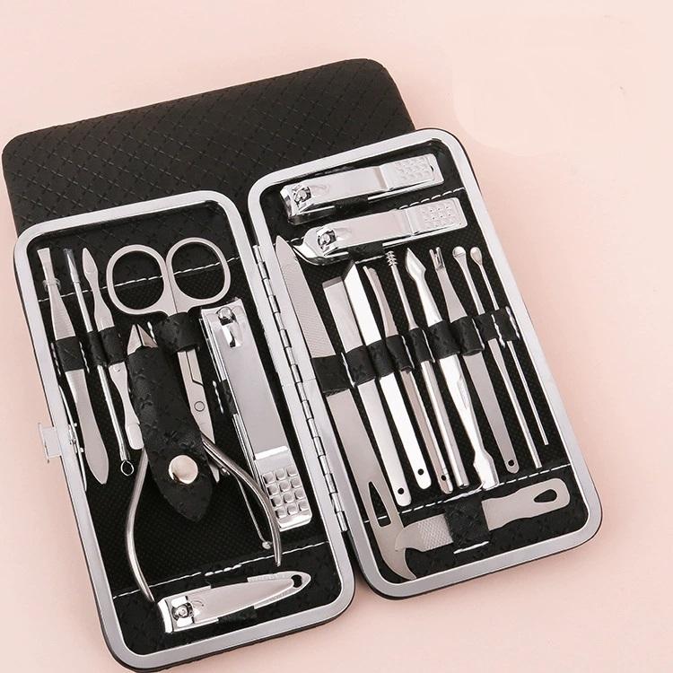 19-Piece Home Nail Clipper Set Large Dead Skin Pliers Diagonal Small Eyebrow Clipper with Leather Sleeve for Personal Grooming