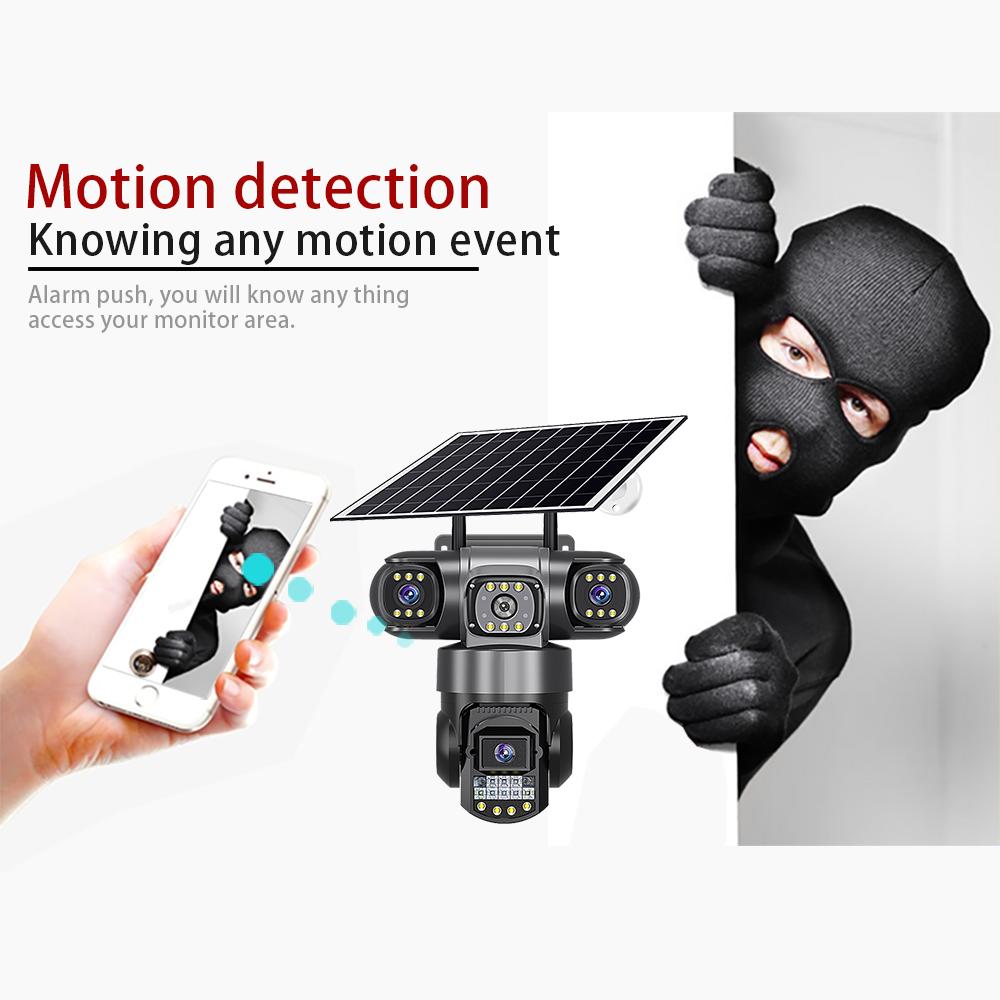 4G True Three-eye Three-lens Monitor with Night Vision and All-day Recording, Low Power Consumption Home AOV Solar Camera