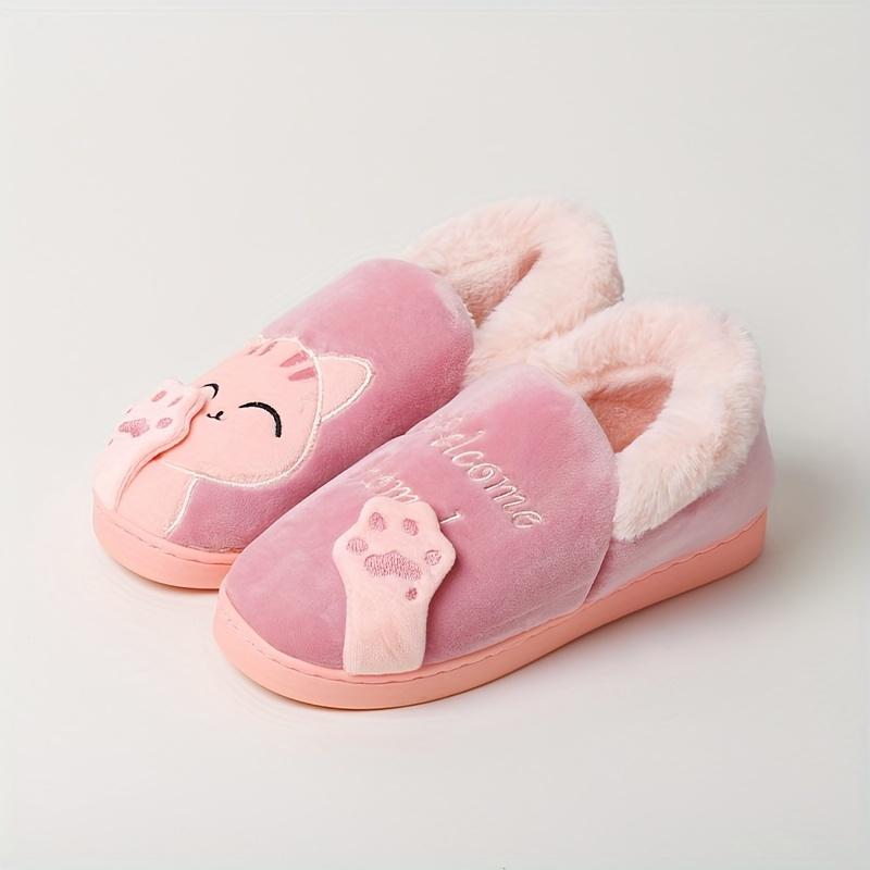 Cozy Women'S Winter Slippers with Cute Cat Design Soft Plush Fabric Thick Sole