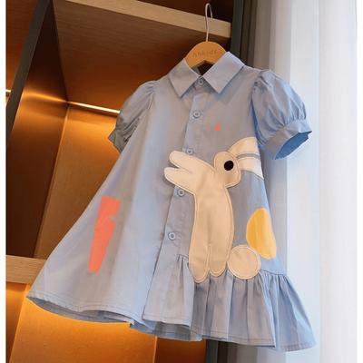 Vestido de meninas verão estilo coreano estilo ocidental camisa de meninas saia menina coelhinha fofa vestido de manga curta