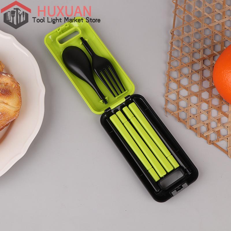 Ensemble de couverts 3 en 1 en plastique ABS portable pliable cuillère fourchette baguettes avec boîte ensemble de vaisselle de pique-nique camping voyage