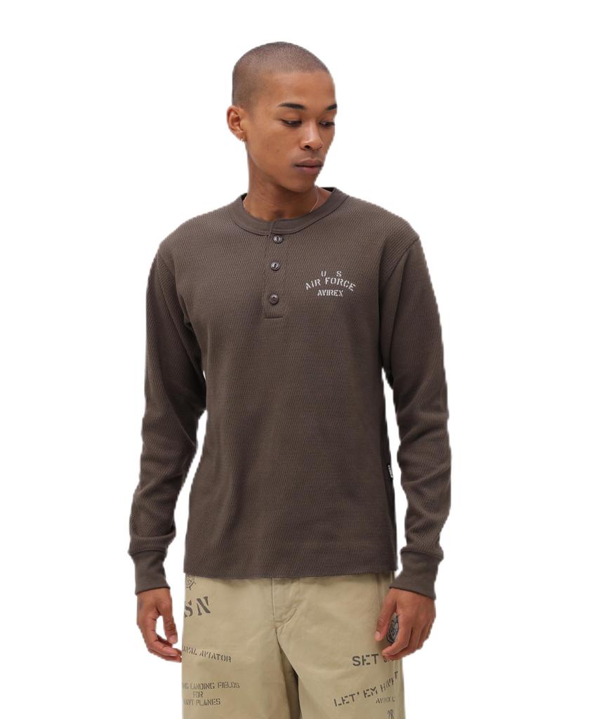 AVIREX HONEYCOMB HENRY NECK L/S T-SHIRT men's XL size 410 charcoal 783-6130015