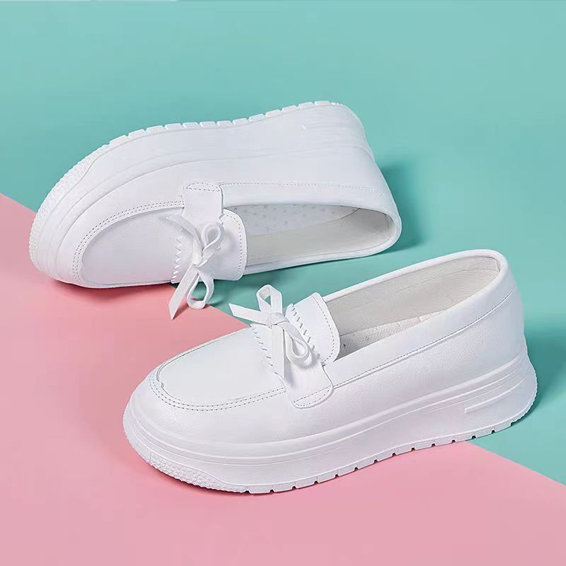 Breathable and Not Tired, Feet Leather Is Not Smelly, Feet Thick Soles Increase Height, Summer Non-slip White Medical Work Shoes